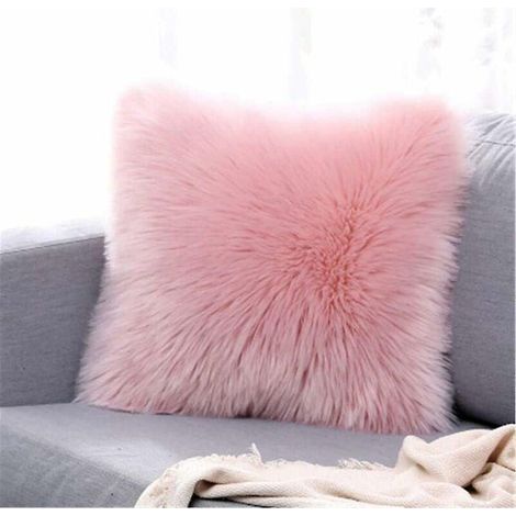 Housse de coussin décorative de luxe en fausse fourrure pour canapé, chambre ou lit, ultra douce et moelleuse, style Mongolie, 45 x 45 cm (rose) (1/5)