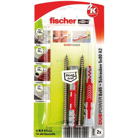 Fischer  2x  DUOPOWER  8x65  S  Tornillo  acero  inoxidable  A2  -  537628 (1/4)