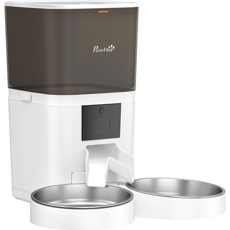 Distributore Automatico Cibo Gatti 6L WiFi 2.4G App con Timer 1-10 Pasti al Giorno 2 Ciotole in Acciaio Inox Bianco (1/5)