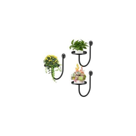 3 Pièces Support Mural Plantes, Métal Porte Plante Mural, Étagère Porte Pots Flottante pour Salon, Maison, Jardin, Fenêtre, Terrasse, Coucher, ﻿Forme en U, Noir (1/5)