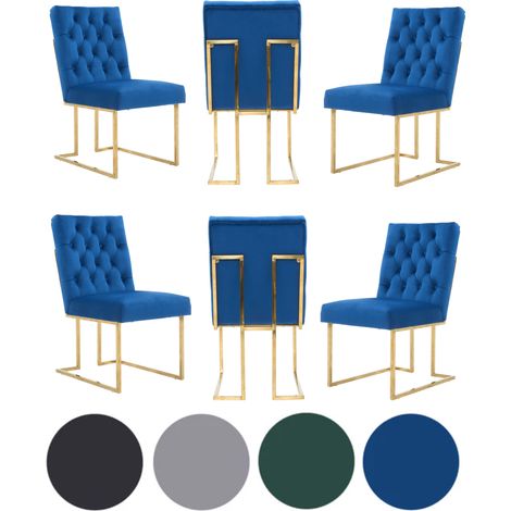 Set of 6 Blue Siena Luxury Tufted Velvet Dining Chairs with Gold Frame & Legs - Modern Upholstered Accent Chair (1/5)