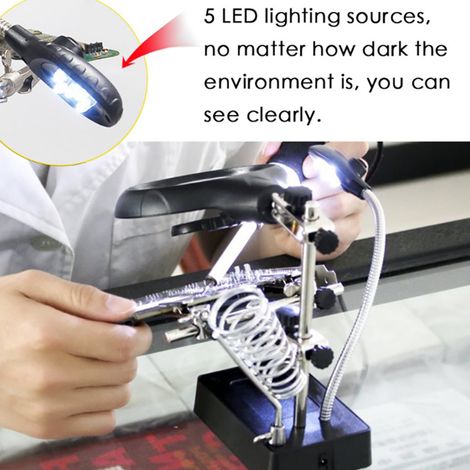 Station de soudage avec loupe de bureau, éclairage LED, support de loupe avec pince et clips (1/5)