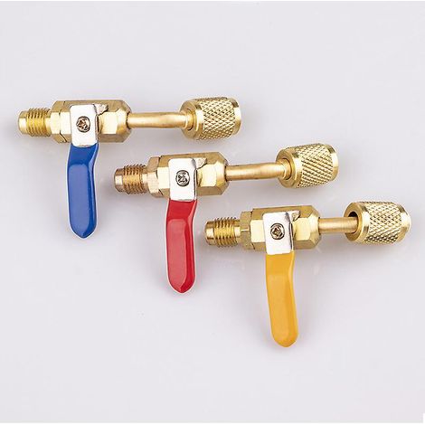 Lot de 3 vannes d'arrêt R410A/R134A à code couleur pour tuyaux de charge de réfrigération de climatisation/chauffage (1/4)