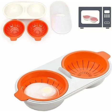 Chaudière à œufs à micro-ondes, chaudière à œufs à 2 couches avec paniers de vidange, plat à vapeur pour œufs de qualité alimentaire (Orange)-Fei Yu