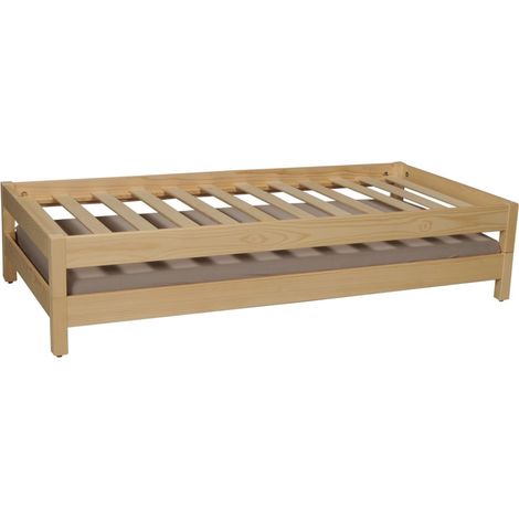 Le Quai Des Affaires – Lot de 2 lits empilables 90x200 cm – Structure en pin massif – 2 sommiers inclus – Hauteur matelas conseillée 18 cm