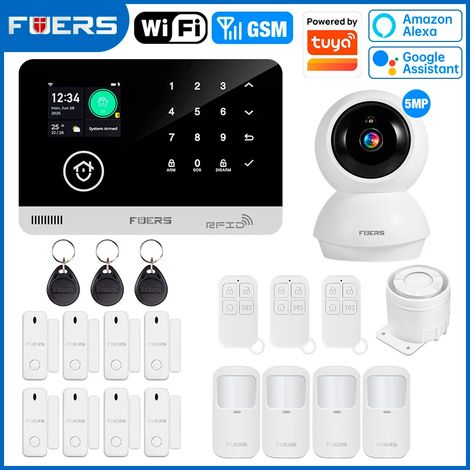 (Pack 10) Système d'alarme domestique, prend en charge le réseau WIFI GSM, peut être contrôlé via l'application Tuya Smart et est compatible avec Alexa. (1/5)