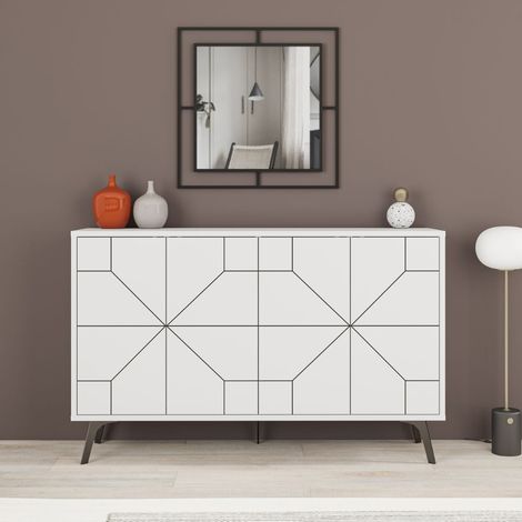 Moderne Sideboard mit 4 Türen in Weiß L 123 x B 35 x H 77,4 cm