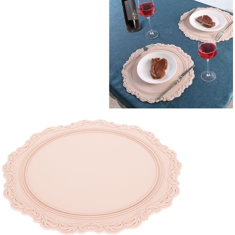 Runde Silikon-Tischsets im nordischen Stil, isolierend und dick, rosa (1/5)