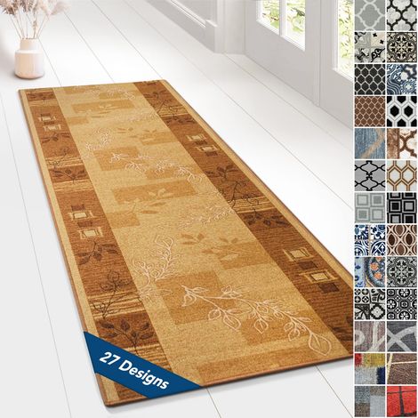 Tapis Ornement Vintage Oriental pour la Cuisine, Le Couloir et Le Salon 80 x 400 cm, Accent Beige (1/5)