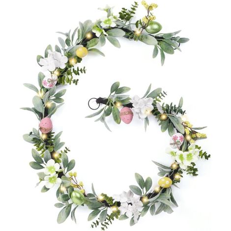 Guirnalda de flores de Pascua de 180 cm, decoración rústica con huevos en tonos pastel y follaje artificial. (1/4)