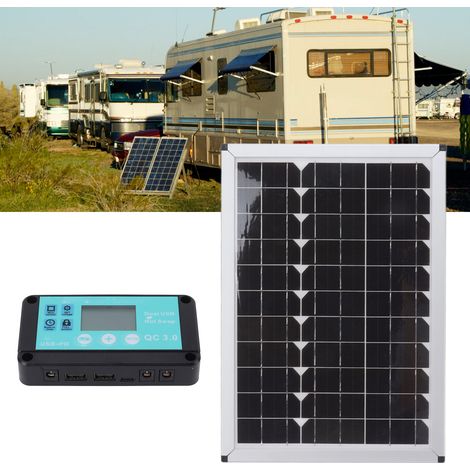 Panneau solaire monocristallin 100 W 18 V avec cadre, régulateur de tension, double port USB, contrôleur écologique et kit de fixation pour bouteille. (1/5)