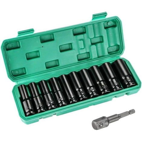 Schlagschrauber Nüsse Set 11tlg 1/2 Zoll Metrisch 10-24mm Sechskant Stecknüsse mit Kasten (1/5)