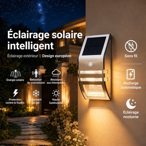 Applique murale solaire LED 1,5W étanche IP65 détecteur boîtier noir lumière blanche 18 × 9,5 × 6 cm 500 g – Livraison gratuite (1/5)
