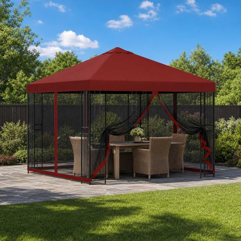 vidaXL Garden Gazebo with Sidewalls 3 x 3 m Burgundy (1/5)
