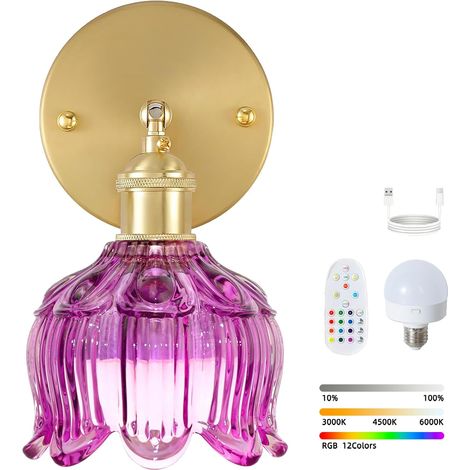 Applique murale LED sans fil avec télécommande, lampe de chevet rechargeable, intensité variable, changement de couleur RVB, 3000K-6000K, avec ampoule (1/5)