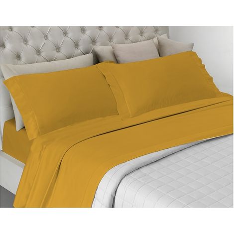 Completo letto , prodotto in italia a tinta unita totalmente in cotone Singolo e Matrimoniale Giallo - Singolo