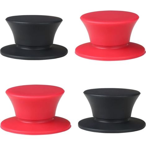 Confezione da 4 pomelli in silicone per coperchi di pentole, senza BPA, resistenti al calore, universali, adatti per pentole a cottura lenta, padelle e pentole (nero e rosso)