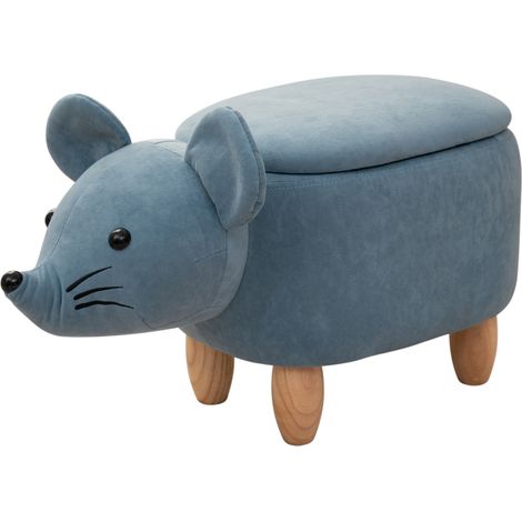 SVITA Tierhocker Stauraum Kinderhocker Sitzhocker Kinderzimmer Sitzbox Maus Blau