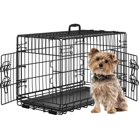 Yaheetech Gabbia per Cani Gatti Kennel in Metallo Cuccioli Pieghevole con Vassoio Rimovibile Doppia Porta e Divisorio Regolabile 76 × 45 × 51 cm Nero