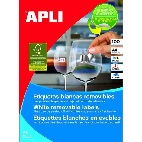 ETIQUETAS AUTOADHESIVAS APLI 100 HOJAS A4 12 ETIQUETAS POR HOJA CANTOS RECTOS BLANCO 03057 (1/2)