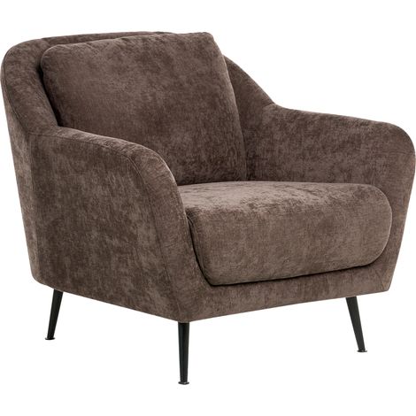 Sillón tapizado de chenilla patas de hierro negras con reposabrazos asiento grueso estilo moderno sala de estar marrón oscuro Eiby