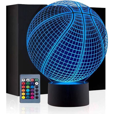 Lampe 3D Illusion Basket-ball Cadeau Anniversaire 16 Couleurs LED Tactile Télécommande Veilleuse Noël Déco Acrylique Base ABS USB Idée Cadeau Fan Sport (1/3)