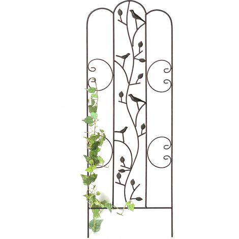 Dandibo – Treillis métallique 1858 – Hauteur 110 cm – Pour plantes grimpantes – Motif oiseaux décoratif – Clôture autoportante