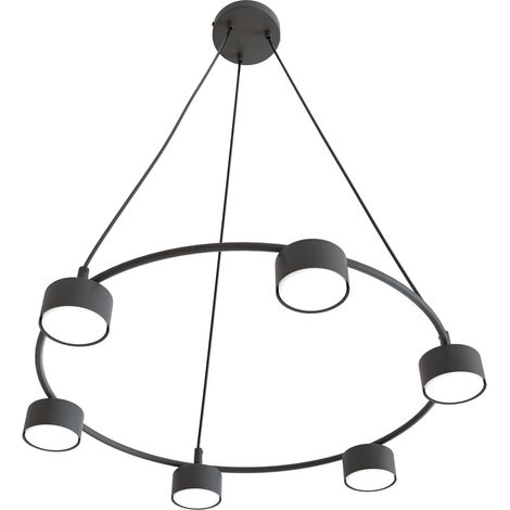 Lampadario Moderno 6 Luci Starlit In Acciaio Nero Ad Anello E Cilindri (1/5)