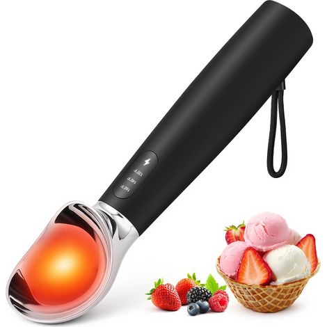 Cuillère à Glace, Boule à Glace Électrique Chauffante avec 3 Positions de Chauffage, Rechargeable, Étanchéité IPX7, Portionneur de Boules de Glace Antiadhésif, Ice Ball Scoop pour Glace Dure