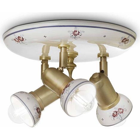 Plafoniera Orientabile Classica Savona Ceramica E Ottone Satinato 3 Luci E14 (1/5)