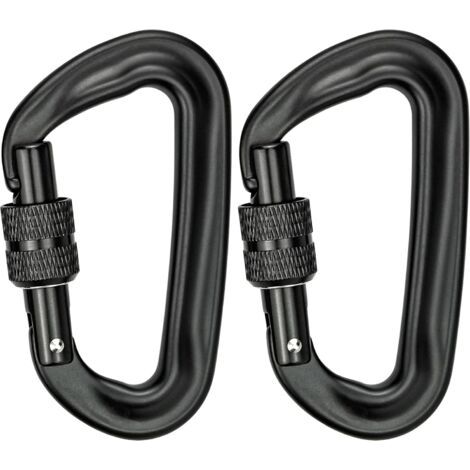 2Pcs Mousqueton Escalade 12KN (1200KG) Robustes Mousqueton Aluminium Mousqueton à Verrouillage en Forme de D pour Hamacs Balançoire de Yoga Camping Porte-clés Chiens de Serrure