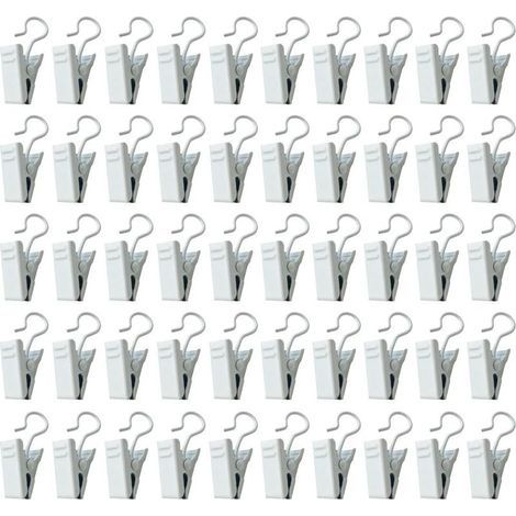 Lot de 50 clips de crochet de rideau en métal pour décoration d'intérieur, photos, art (blanc)
