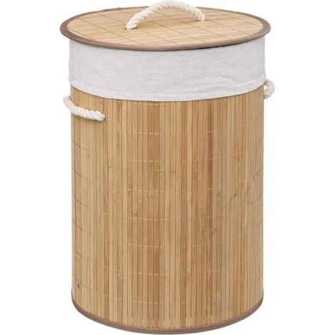 5Five Simply Smart – Panier à linge rond en bambou 48L – Dimensions D. 35 x H. 50 cm – Avec anse – Couleur naturelle (1/4)