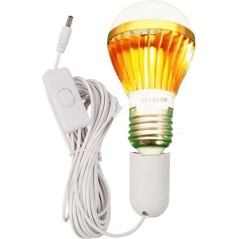 Weiße E27-Spiral-Solar-LED-Lampe in Kugelform, 12 V, 5 W, mit 3 Meter langem Gleichstromkabel, ideal für Camping und Zelte.