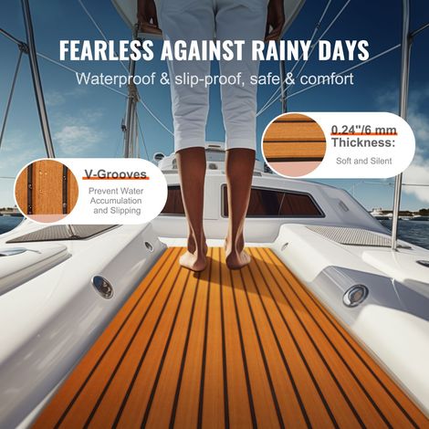 Tapis de pont bateau mousse EVA 240 x 89,9 cm, sol anti-dérapant autocollant 3M, moquette marine 2,2 m² pour yacht, ponton, kayak (1/5)