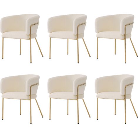 Lot de 6 chaises de salle à manger en imitation velours de lapin blanc avec pieds métalliques (1/5)