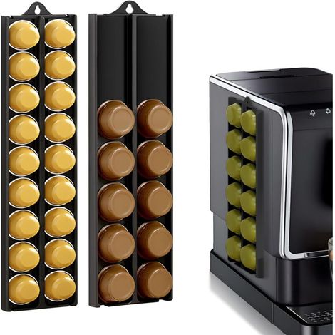 Porta capsule regolabile da parete compatibile con capsule Nespresso (37-58 mm), supporto autoadesivo per capsule di caffè (nero, 2 pezzi) (1/4)