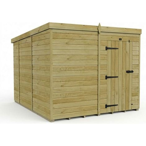 8ft x 10ft Pent Garden Shed Single Door No Windows - Pressure Treated Timber - L244 x W305 x H210 cm - Natural