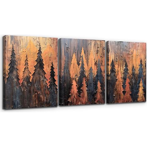 Quadro Parete Cornice Legno 3 Pezzi 50x70 cm Foresta Astratta (1/5)