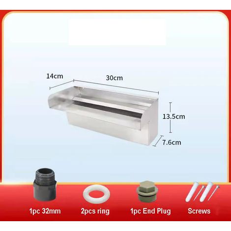 Fontaine cascade en acier inoxydable 304 (30 cm) pour piscine, jardin et extérieur (30 à 90 cm). (1/5)
