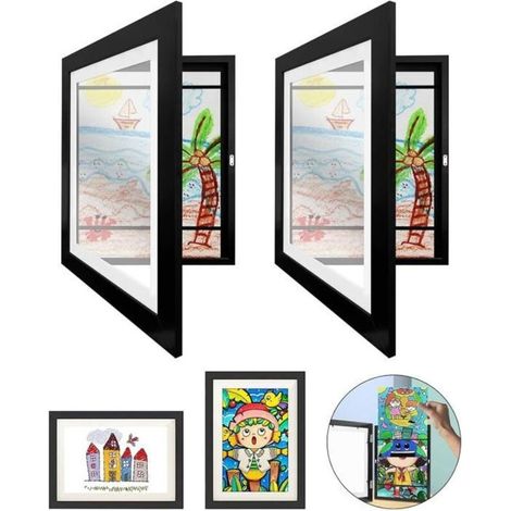 Cadre Dessin Enfant,2Pcs Muraux d\'Affichage d\'Œuvres Enfants Cadre Photo Artistique à Charnière Ouverture Frontale Cadre A4 en Boi (1/4)