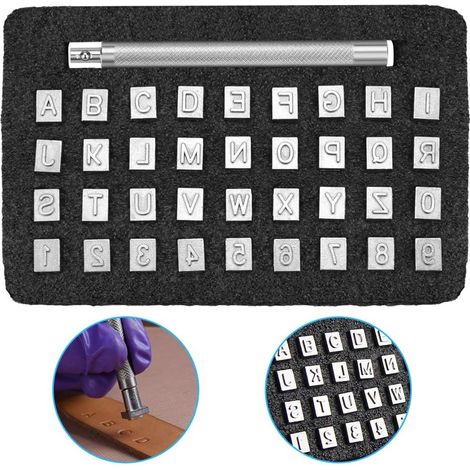 36 PCS Outils Cuir en Métal Estampage en Cuir Acier Argent Poinçonnage pour Lettres A à Z et Numéros 0 à 9 (1/5)