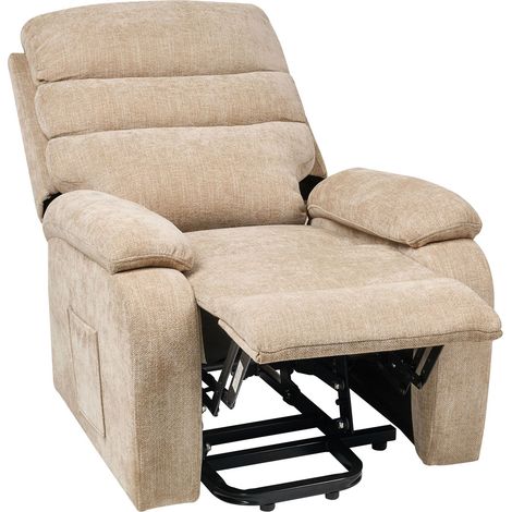 Electric Recliner Chair RISE With Footrest Fabric Beige (1/5)