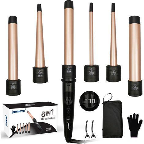 6 in 1 Hair Curler, 9-32 mm Ceramic Curling Iron Kit with Gloves (1/5)