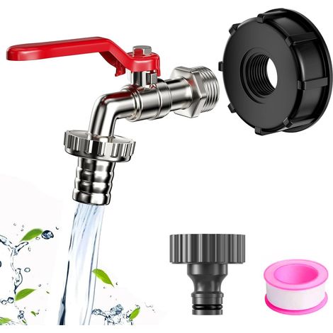 CCYKXA 1000L Tank Faucet Zinc Alloy, Rainwater Collector Valve, IBC Tank Connector Connection, Cap Accessories Adapter for Water Tank, Garden Faucet (1/5)