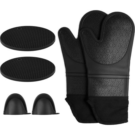Gants isolants en silicone épais, anti-brûlures, pour barbecue, four à micro-ondes et cuisine (noir) (1/5)