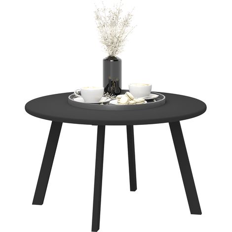Tavolino da Giardino Rotondo in Stile Industriale Ø70x42 cm in Metallo Nero