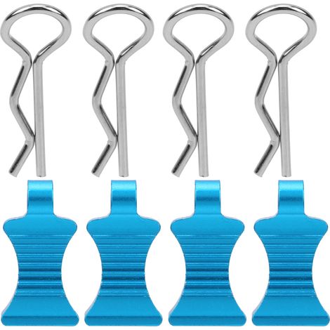 4 attaches de carrosserie en alliage d'aluminium pour voiture RC 1/10, type R, avec supports de fixation (bleu) (1/5)