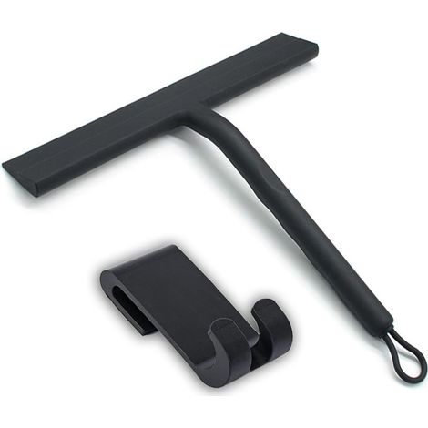 Raclette de douche, nettoyage sans traces des portes en verre, raclette de salle de bain avec support, 25 cm, noire, raclette en silicone pour vitres de voiture, miroirs, etc. (1/5)
