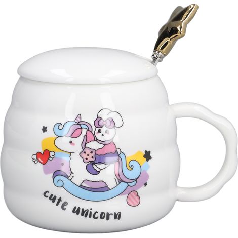 Tasse à café céramique 450ml avec cuillère et couvercle - Idée cadeau bureau ou maison - Motif cheval (1/5)